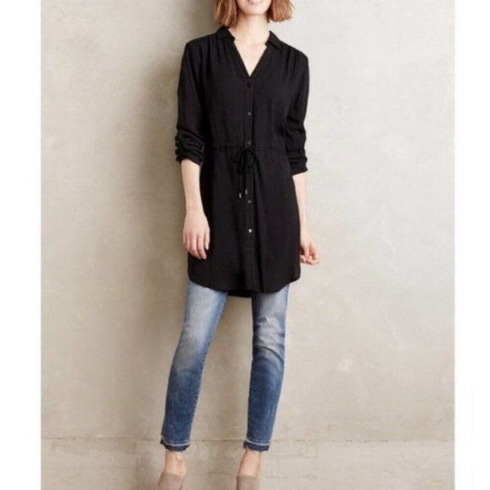 Anthropologie HD In Paris Black Carmina Tie Waist Tunic, Size XS